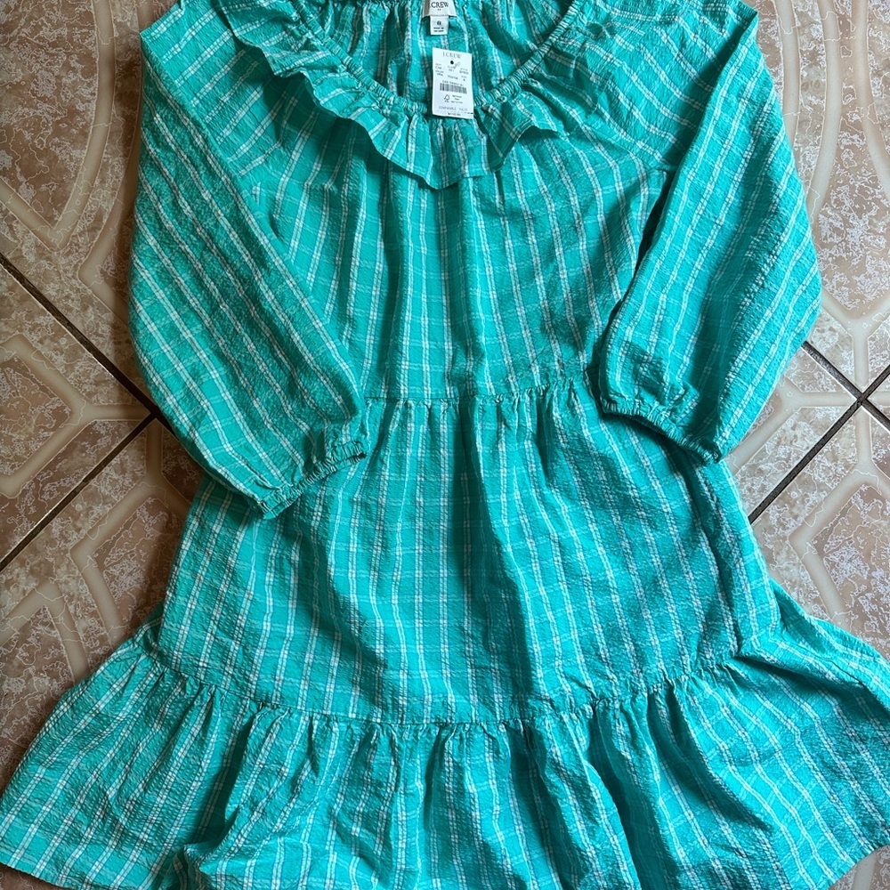 NWT J. Crew Blue and White Plaid Long Sleeve Dress - Picture 7 of 13